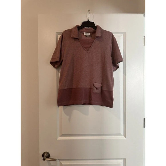 Teddi Womens Vintage Deep Pink White Retro Polo Shirt W/ Mini Pocket Sz Med - Picture 3 of 7